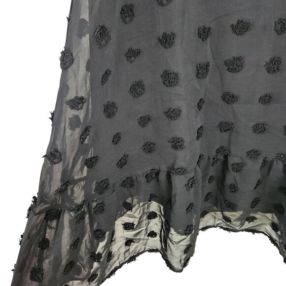 Womens Size S Swiss Dot Textured Black V-Neck Mini Dress W/ Ruffle Hem Casual - Picture 9 of 12